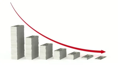 Graph falling with paper money bars. Alpha mask. HD 1080. Stock-Footage 12300138