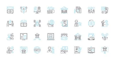 Graph finance linear icons set. Graph, Finance, Trends, Projection, Analysis Stock Illustration