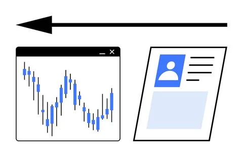 Graph of financial data with candlesticks pointing left next to a simplified  Stock Illustration