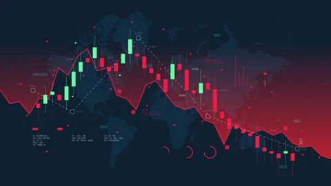 Graph of financial market analytics on the background of the world map, the f Stock Illustration