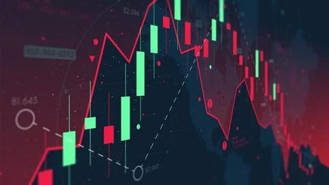 Graph of financial market analytics on the background of the world map, the.. Illustrazione stock