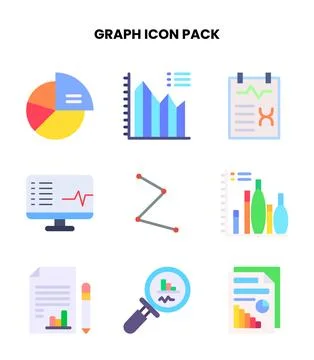 Graph Flat Bundle Icons Pack 스톡 일러스트