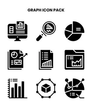 Graph Glyph Collection Icons Pack Stock Illustration