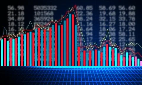 Graph going down and electronic stock numbers on a blue background Stock Illustration