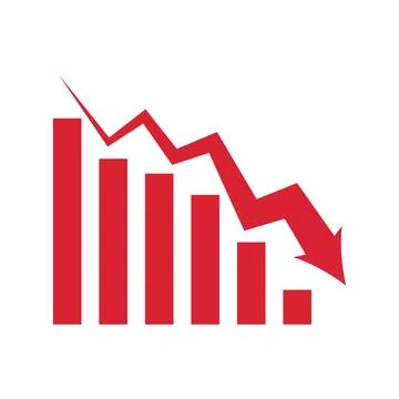 Graph going down sign with red arrows vector. Bar chart symbol icon with ar.. Ilustración de archivo