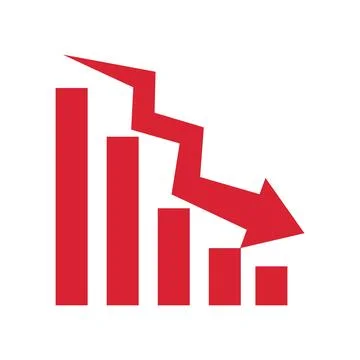 Graph going down sign with red arrows vector. Bar chart symbol icon with ar.. Ilustración de archivo