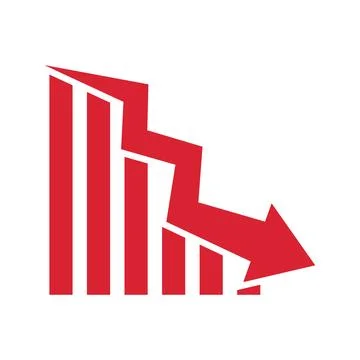 Graph going down sign with red arrows vector. Bar chart symbol icon with ar.. Ilustración de archivo