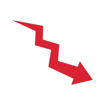 Graph going down sign with red arrows vector. Bar chart symbol icon with ar.. Ilustración de archivo