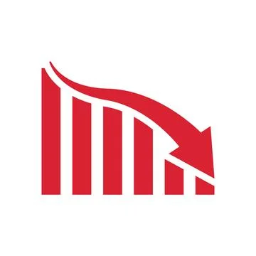 Graph going down sign with red arrows vector. Bar chart symbol icon with ar.. Ilustración de archivo