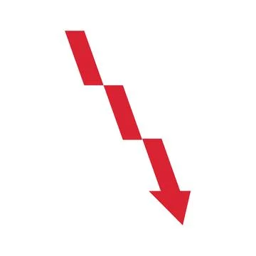 Graph going down sign with red arrows vector. Bar chart symbol icon with ar.. Ilustración de archivo
