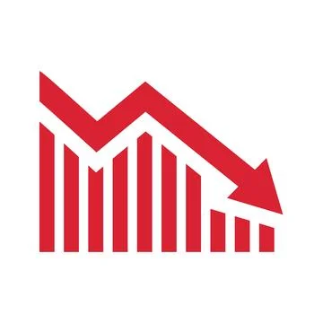 Graph going down sign with red arrows vector. Bar chart symbol icon with ar.. Ilustración de archivo