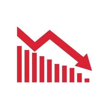 Graph going down sign with red arrows vector. Bar chart symbol icon with ar.. Ilustración de archivo