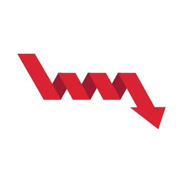 Graph going down sign with red arrows vector. Bar chart symbol icon with ar.. Ilustración de archivo