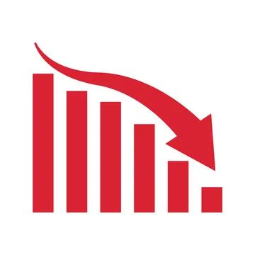 Graph going down sign with red arrows vector. Bar chart symbol icon with ar.. Ilustración de archivo
