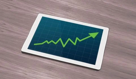 Graph going up showing in smart tablet Stock Photos