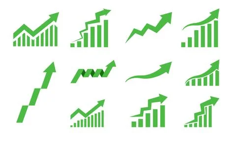 Graph going up sign arrows Bar chart symbol arrow moving up. Statistic report Stock Illustration