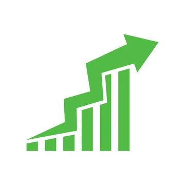 Graph going up sign with green arrows. Bar chart symbol icon with arrow mov.. Ilustración de archivo