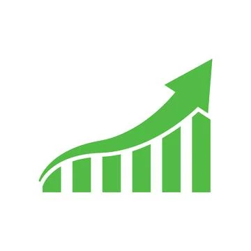 Graph going up sign with green arrows. Bar chart symbol icon with arrow mov.. Stock Illustration