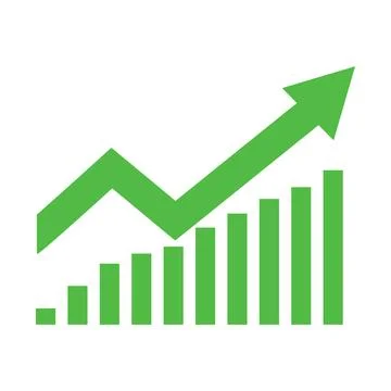 Graph going up sign with green arrows. Bar chart symbol icon with arrow mov.. Stock Illustration