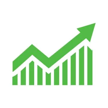 Graph going up sign with green arrows. Bar chart symbol icon with arrow mov.. Ilustración de archivo
