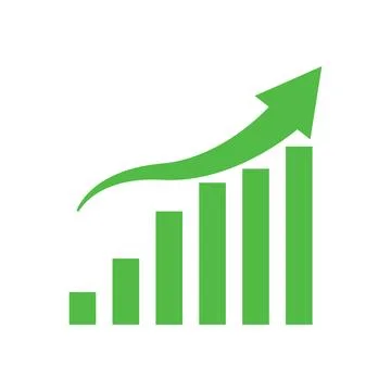Graph going up sign with green arrows. Bar chart symbol icon with arrow mov.. Stock Illustration