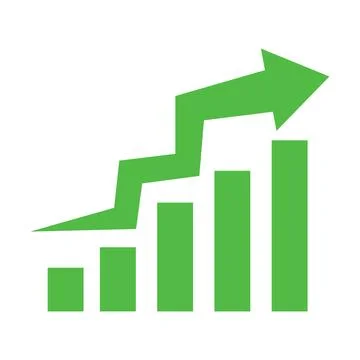 Graph going up sign with green arrows. Bar chart symbol icon with arrow mov.. Ilustración de archivo