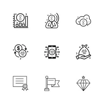 Graph , golem , crypto currency , cloud , diamond , jwel , certificate , flag Stock Illustration