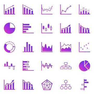 Graph gradient icons on white background Stock Illustration