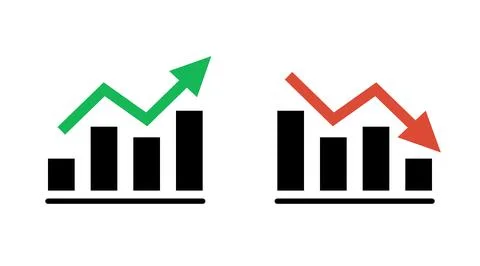 Graph growth with arrow up and reduction with arrow down, line chart icon Stock Illustration