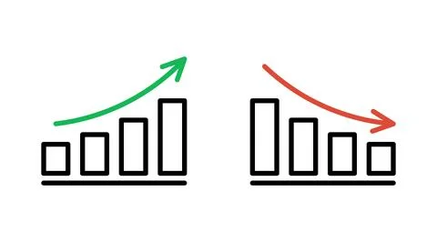Graph growth with arrow up and reduction with arrow down, line chart icon Stock Illustration