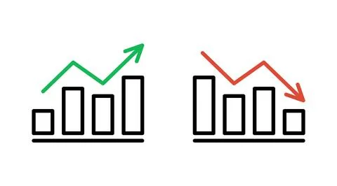 Graph growth with arrow up and reduction with arrow down, line chart icon Stock Illustration