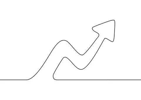 Graph growth with arrow, single continuous one line drawing. Business financial Stock Illustration