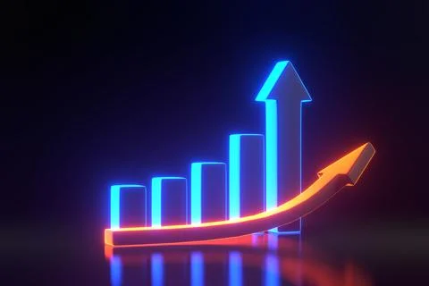 Graph growth concept step by step with bright glowing futuristic neon lights Stock Illustration