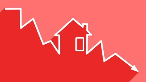 The graph of the house is declining. The concept of a decline in the real est Illustrazione stock