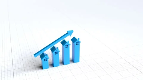 The graph of the house is rising and has a blue arrow Stock Footage 249732992