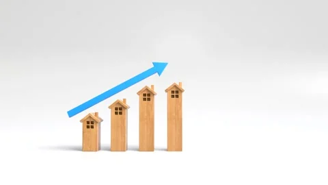 The graph of the house is rising and has a blue arrow Stock Footage 249732995