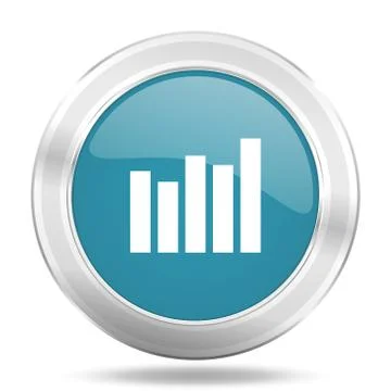 Graph icon, blue round metallic glossy button, web and mobile app design illu Stock Illustration