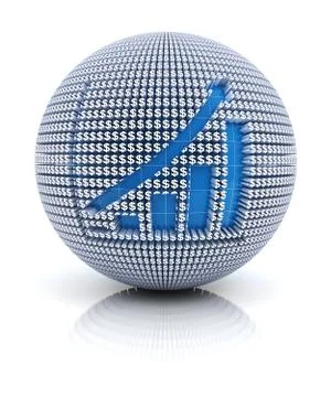 Graph icon on globe formed by dollar sign, 3d render Illustrazione stock