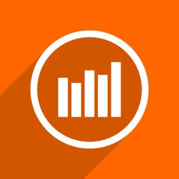 Graph icon. Orange flat button. Web and mobile app design illustration Illustrazione stock