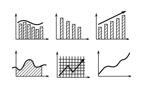 Graph icon set in doodle style. Symbol in simple chart design. Hand drawn vector Stock Illustration