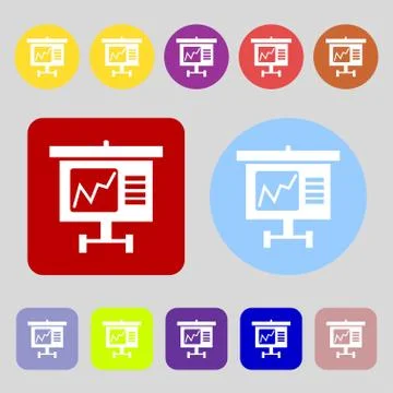 Graph icon sign. 12 colored buttons. Flat design. Stock Illustration