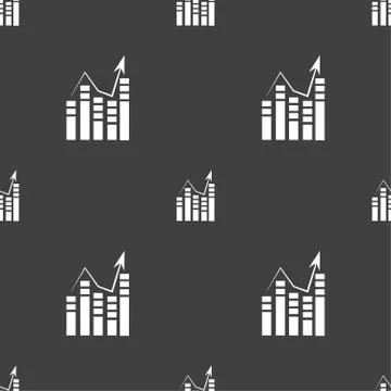 Graph icon sign. Seamless pattern on a gray background. Illustrazione stock