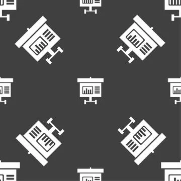 Graph icon sign. Seamless pattern on a gray background. Illustrazione stock