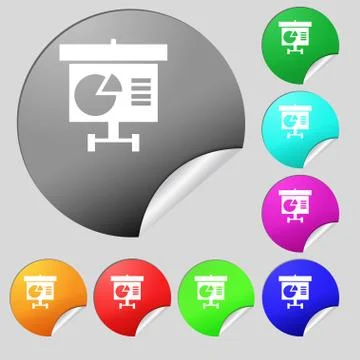 Graph icon sign. Set of eight multi colored round buttons, stickers. Vector Stock Illustration