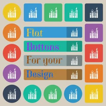 Graph icon sign. Set of twenty colored flat, round, square and rectangular butto Ilustración de archivo