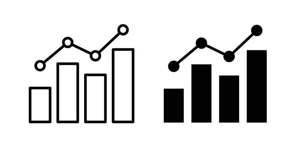 Graph icon solid, line, and editable vector set. Stock Illustration