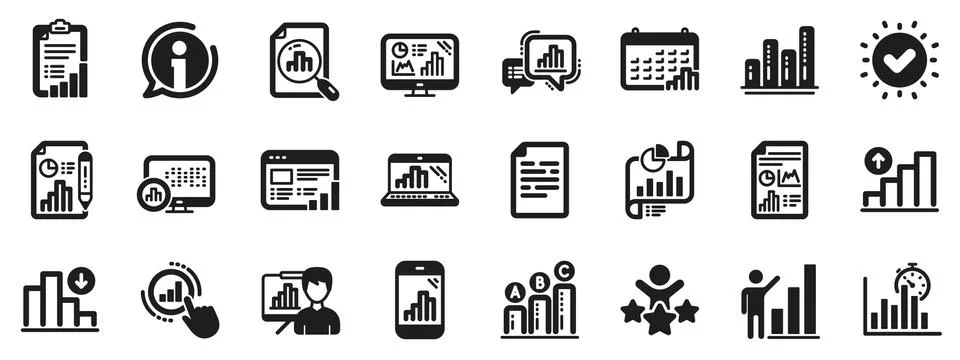 Graph icons. Set of Chart presentation, Report and Increase growth graph icons Stock Illustration