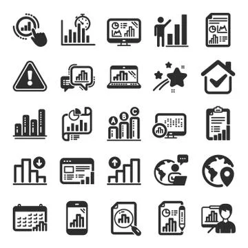 Graph icons. Set of Chart presentation, Report and Increase growth graph icons Stock Illustration