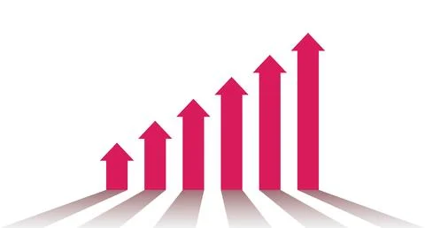 Graph with an increase and growth arrows. Diagram with the progress of rise.. Stock Illustration
