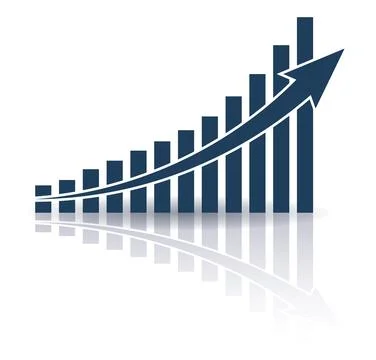 Graph with increase and growth report. Diagram with rise and gain progress .. Illustrazione stock